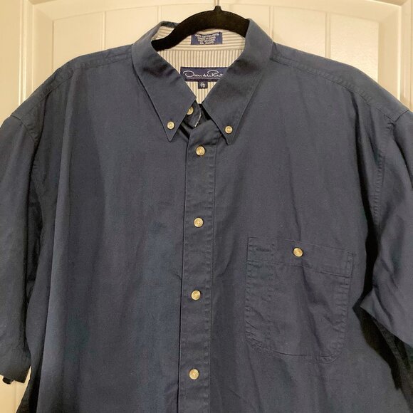 OSCAR DE LA RENTA Navy blue short-sleeve button-down shirt ~ Men's XL 1X XXL 2X - Picture 3 of 10